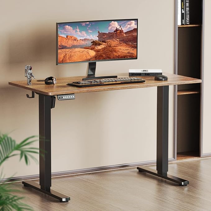 Sweetcrispy 55 x 24in Adjustable Height Electric Standing Computer Home Office Desk Ergonomic Workstation with 3 Memory Controller, 55"x24", Rustic Brown+Black