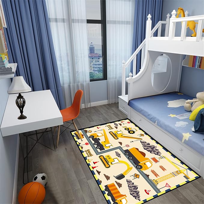 Construction Play Mat Car Rug Play Mat Construction Rugs for Boys Room Car Rug for Boys Room Construction Decor for Boys Room Playroom Rug for Livingroom 3'×4'