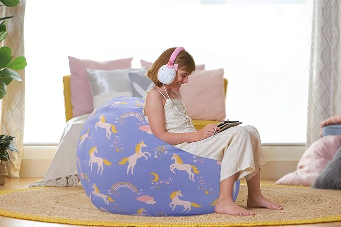 Aubliss Stuffed Animal Bean Bag Storage Chair (Light Blue Unicorn, Large (38''))