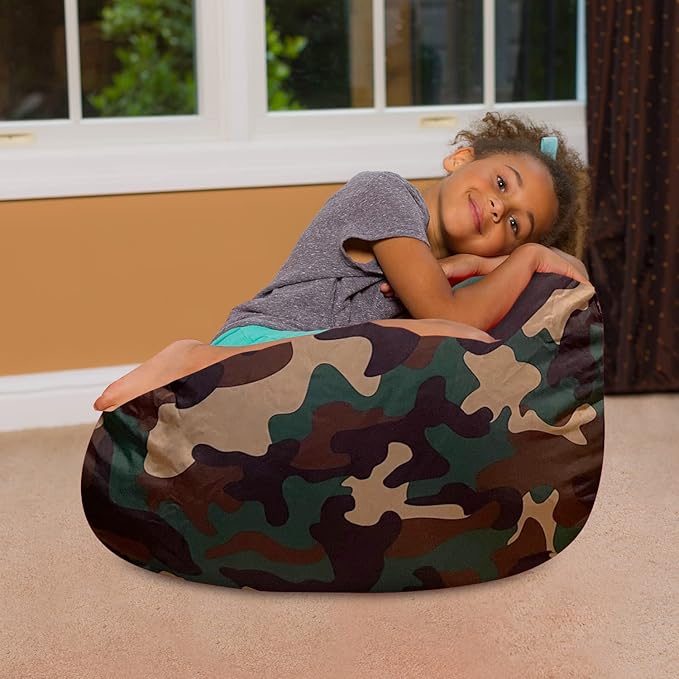 Posh Creations Bean Bag Chair for Kids, Teens, and Adults Includes Removable and Machine Washable Cover, Soft Nylon - Camo Green, 27in - Medium
