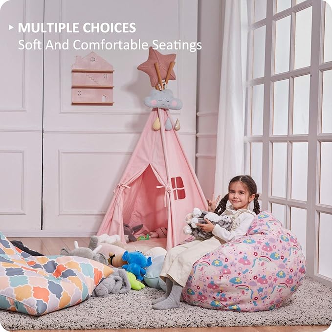 Nobildonna Stuffed Animal Storage Bean Bag Chair Cover Only for Kids Girls Toddler, Large Beanbag Chair without Filling for Organizing Children Soft Plush Toys