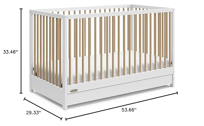 Graco Teddi 5-in-1 Convertible Crib with Drawer (White with Driftwood) – GREENGUARD Gold Certified, Crib with Drawer Combo, Full-Size Nursery Storage Drawer, Converts to Toddler Bed