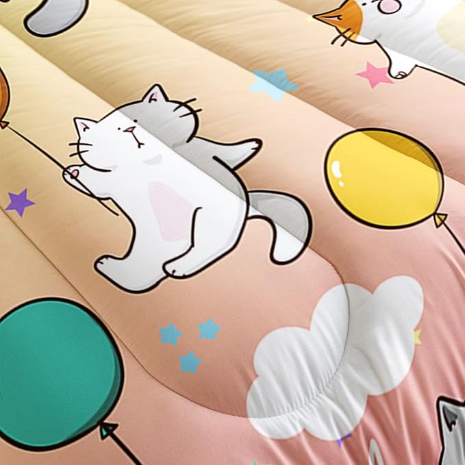 Datura home Kids Comforter Set Cute Cats Printed Pattern Bedding Set with 1 Comforter and 2 Pillowcases for Girls Boys Bedroom All Season(Cat1 Twin)