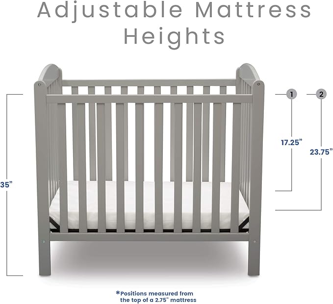 Delta Children Emery Mini Convertible Baby Crib with 2.75-inch Mattress, Grey