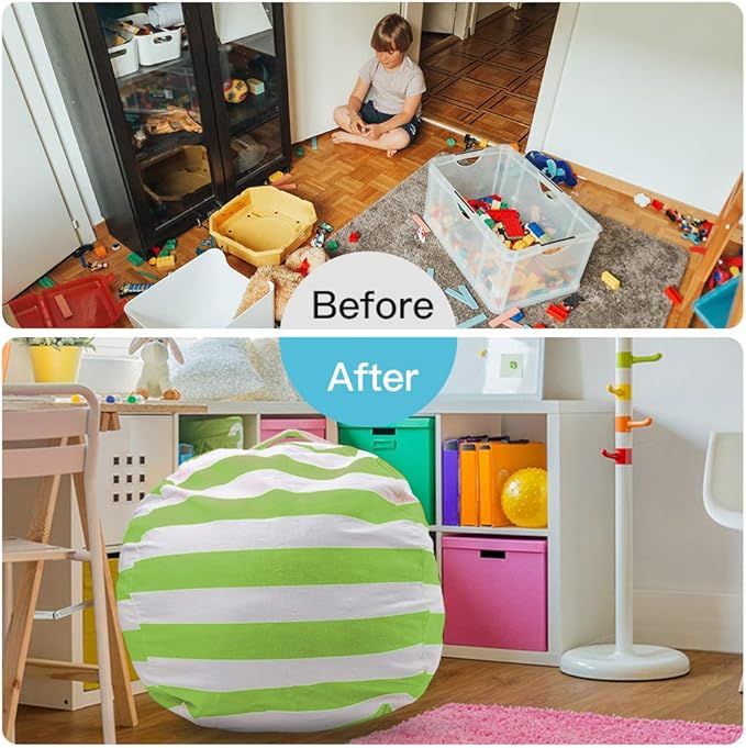 27Inch Stuffed Animal Storage Bean Bag Chair Cover for Kids room, Gifts for 3 4 5 6 7 8 9 Boys Girls Stuffed Animals Toy Storage Bags, New Year Gift-Green