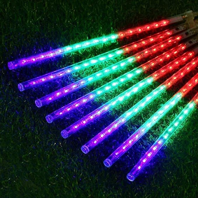 Meteor Shower Lights UL Certified 192 LED Falling Rain Lights with 30cm 8 Tubes rain Drop Christmas Icicle Cascading Lights for Xmas Halloween Decorations Party Holiday Garden Tree,Multicolor