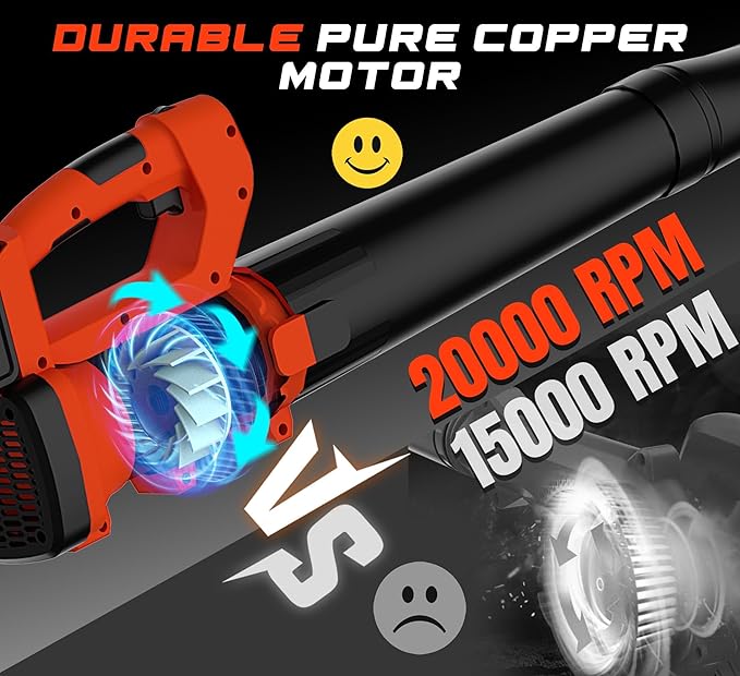 MJF Cordless Leaf Blower, 150MPH, 350CFM, 20V Brushless Motor, 2x2000mAh Batteries and Fast Charger, Lightweight, Electric Blower for Lawn Care, Yard Cleaning