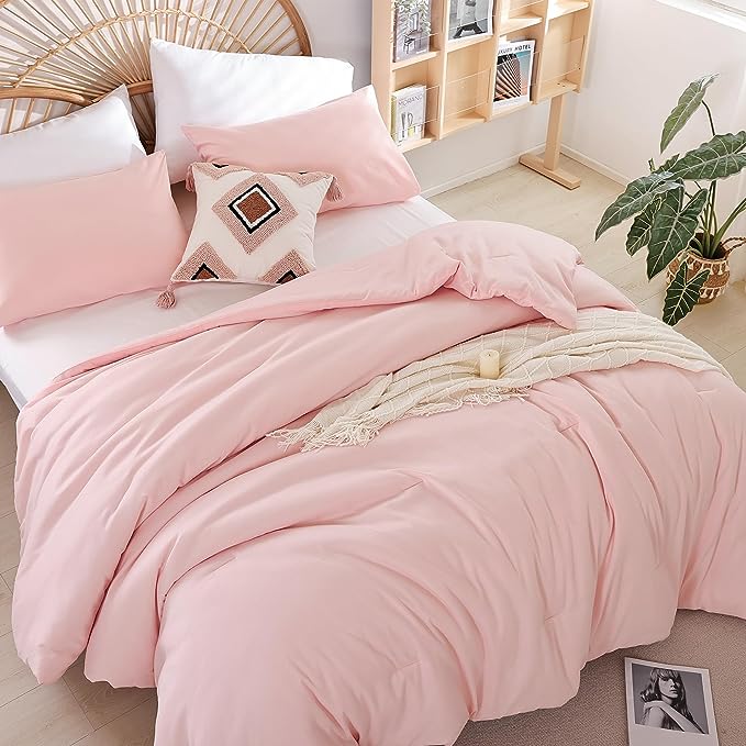 Pink Comforter Sets King Size Comforter Set 3 Piece Soft Microfiber Comforters Set for Women and Girls Blush Lightweight Alternative Comforter for All Season (1 Comforter, 2 Pillowcases)