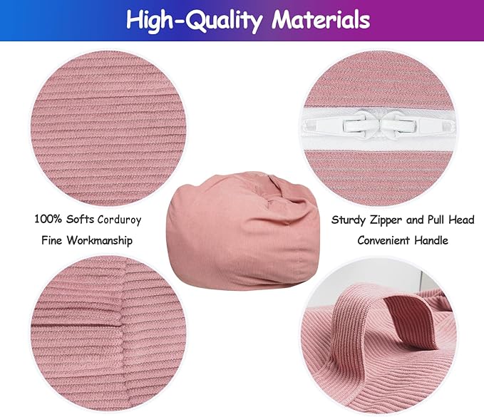 Beanbag Stuffed Animal Storage Organizer Cover Soft Premium Corduroy Removable Washable Stuffable Keep Room Clutter Plush Toys Storage (No Beans) XX-Large
