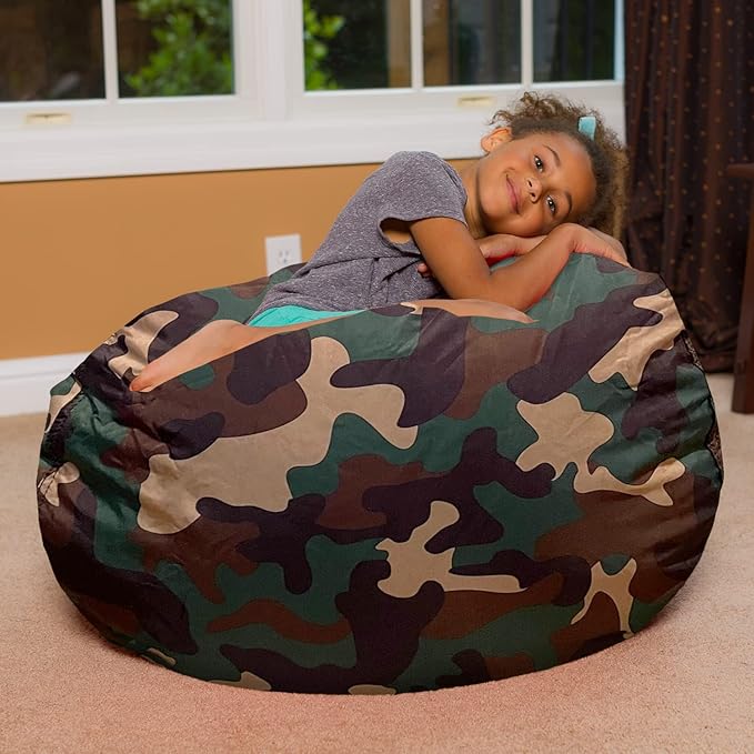 Posh Creations Bean Bag Chair for Kids, Teens, and Adults Includes Removable and Machine Washable Cover, Soft Nylon - Camo Green, 38in - Large
