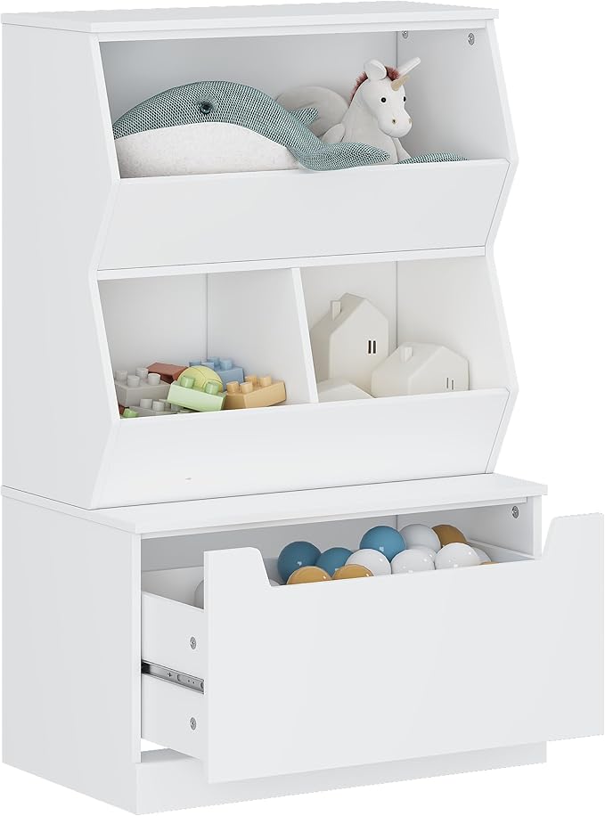 UTEX Kids Toy Storage Organizer, Bookshelf for Kids and Bookcase with Drawer, Children Open Storage Cubby for Kids Room Playroom Nursery White
