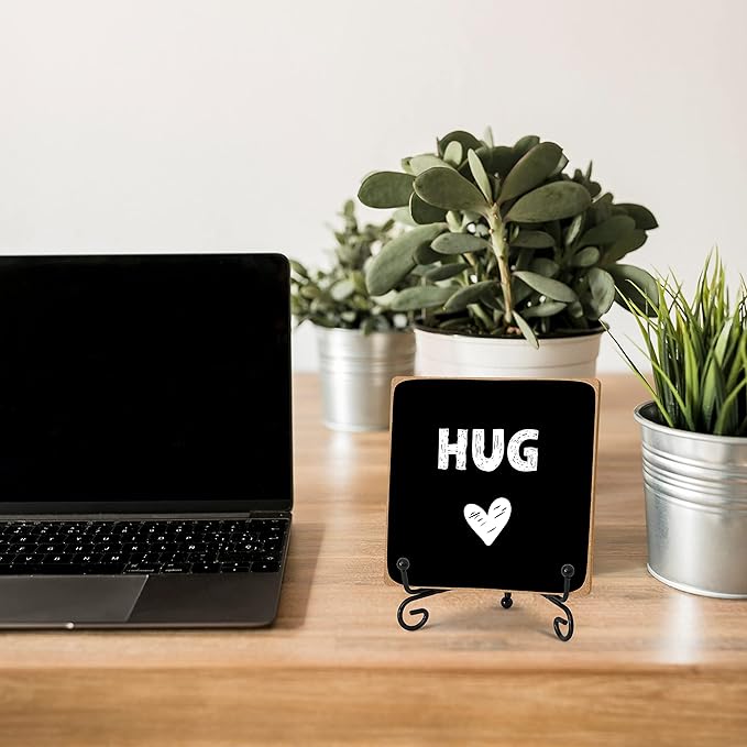 Hug - Home Office Desk Decor Wood Plaque with Stand, Love You Gifts, Thinking of You Gifts for Women Friends Girlfriend Boyfriend Mom Sisters - A02