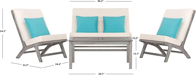Safavieh PAT7044B Collection Chaston Wash and White and Light Blue 4 Pc Living Accent Pillows Outdoor Set, Grey/Beige Soild