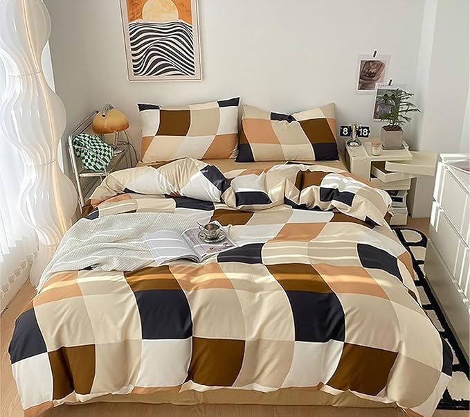 Checkerd Comforter Set California King Multicolored Grid Comforter Men Women Chic Checkered Bed Comforter White Black Plaid Buffalo Cal King Bedding Comforter All Season Hotel Quality Bed Set