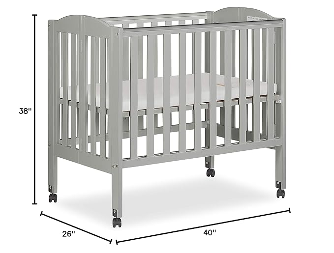 2 in 1 Folding Portable Crib in Cool Grey, Greenguard Gold Certified , 40x26x38 Inch (Pack of 1)