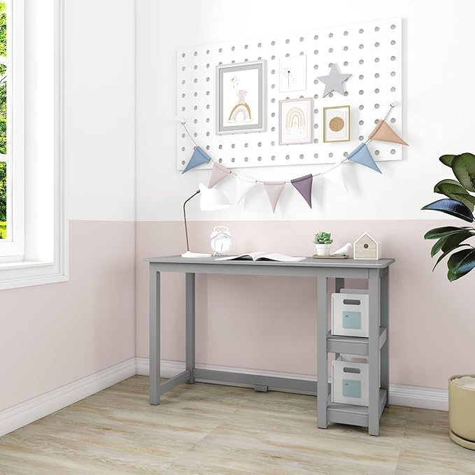 Max & Lily Solid Wood Desk With Shelves, 47 Inches, Grey