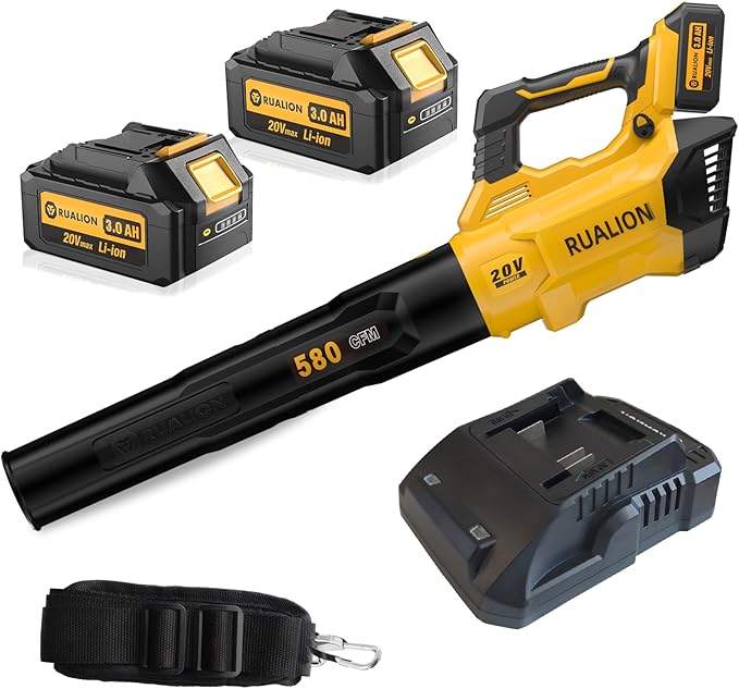 Leaf Blower Cordless, Electric Leaf Blowers Up to 580 CFM 160 MPH, Battery Powered Blowers for Lawn Care, Patio, Garage(2 * 20V 3.0 Ah Batteries and Charger included)
