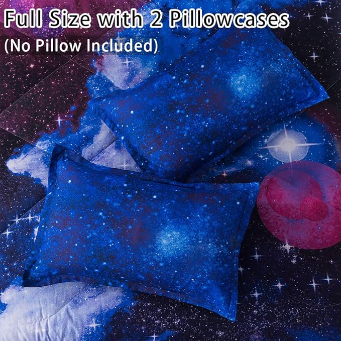 Litanika 3D Galaxy Comforter Full(79x90lnch), 3 Pieces(1 Galaxy Comforter, 2 Pillowcases), Universe Cloud Outer Space Comforter, Microfiber Bedding Set for Boys Kids