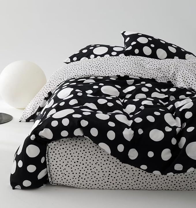 White Polka Dots Comforter Twin Black White Dots Print Reversible Gingham Twin Bedding Comforter Set Boys Girls Black White Bed Sets Soft 3Pcs Twin Comforter Sets