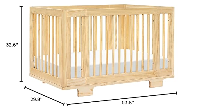 Babyletto Yuzu Convertible All-Stages Bassinet, Midi, Full-Size Crib in Natural, Greenguard Gold Certified, Portable & Adjustable with Conversion Kits and Pads Included