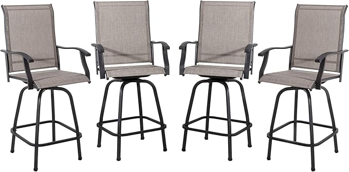 Shintenchi 4 Piece Outdoor Swivel Bar Stools, Patio Height Top Bar Stools Chairs Set of 4, All-Weather Textile Patio Bistro Bar high Chairs Set with High Back, Armrest for Lawn, Garden, Deck
