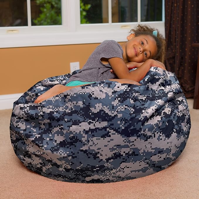 Posh Creations Bean Bag Chair for Kids, Teens, and Adults Includes Removable and Machine Washable Cover, Soft Nylon - Camo Digital, 38in - Large