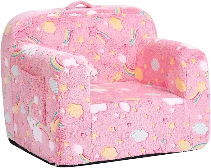 Tiita Kids Sofa, Children Couch with Carrying Handle & Side Pockets, Kids Foam Chair, Toddler Armrest Chair, Lightweight Children Sofa Chair, Kids Read Sofa for Girl or Boy(Pink Rainbow)