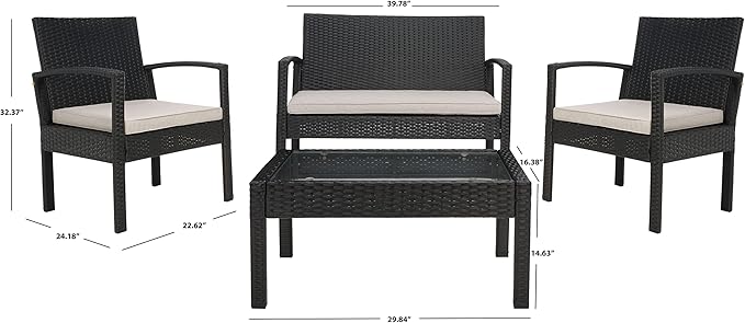 SAFAVIEH Outdoor Collection PAT7507 Conversation Set, Black/Light Grey