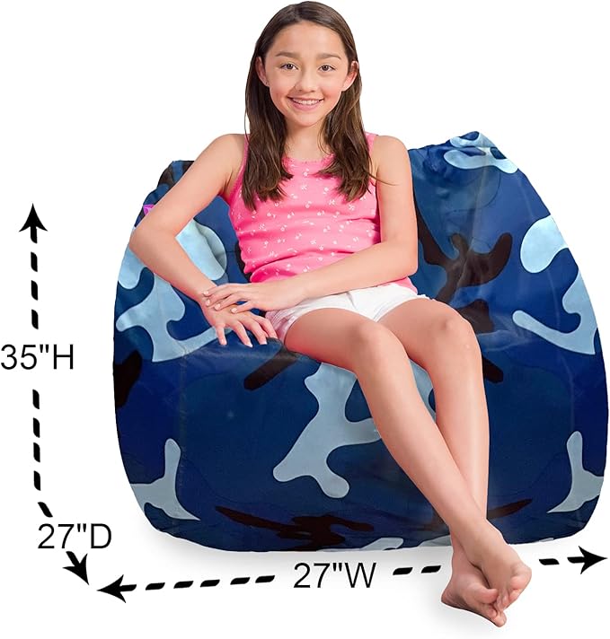 Posh Creations Structured Comfy Bean Bag Chair for Gaming, Reading and Watching TV, Coronado Chair, Nylon - Camo Blue and Light Blue