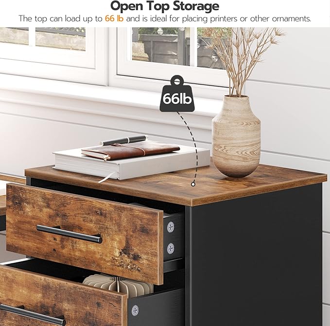 HOOBRO 7-Drawer Chest, File Cabinet, Wooden File Cabinet, Office Cabinet with Drawers, Storage Cabinet, for Home Office, Study, Easy Assembly, Rustic Brown and Black BF07WJ01