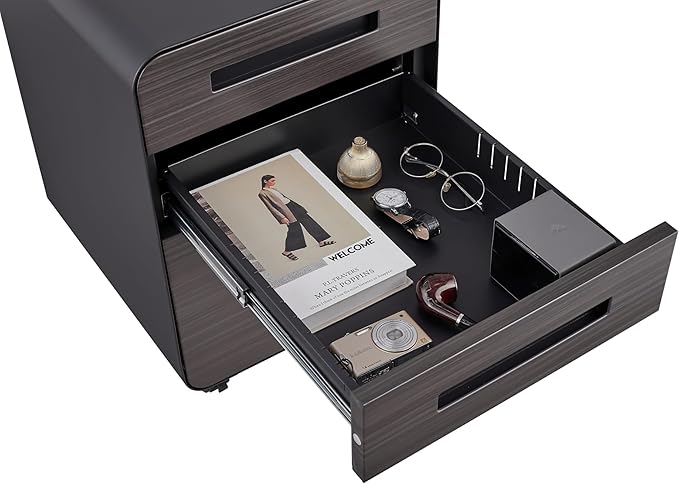 3 Drawer Mobile Desk Office with Lock and Wheels,Versatile Storage Cabinets w/Anti-Tilting Cold Rolled Steel Waterproof Moisture-Proof,for Legal/Letter/A4 Files,Dark Brown