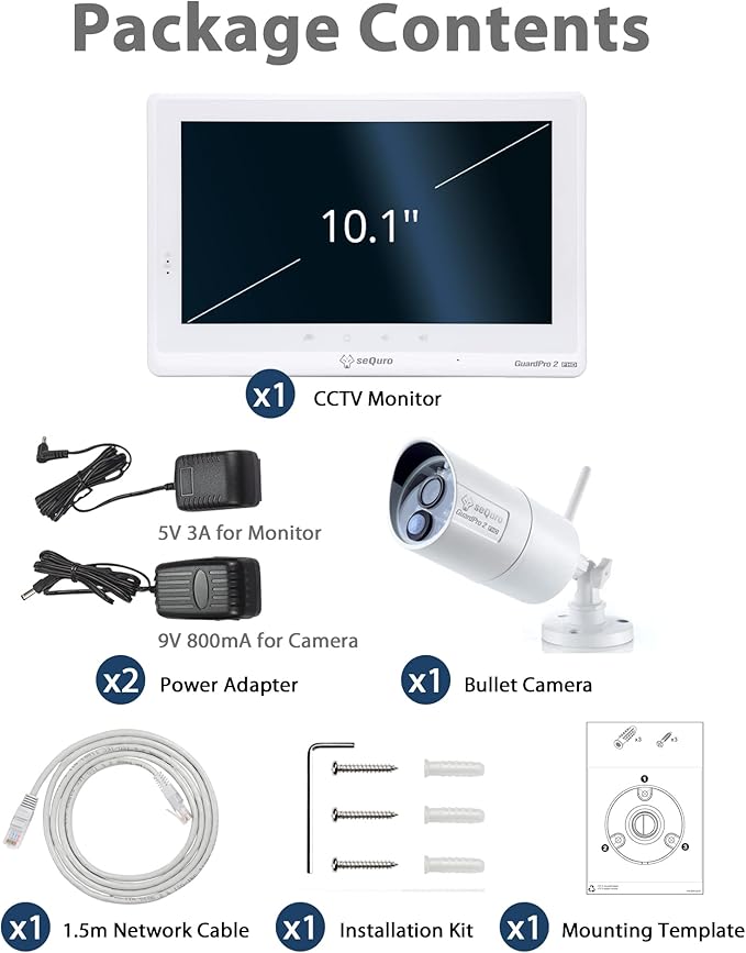 seQuro GuardPro 2 Wireless Security Camera System, 10.1-inch Touchscreen Monitor, 4CH DVR Kit, 1080p HD Outdoor Bullet Camera, Motion Detection, Night Vision, Waterproof, Free App, Home Security DVR