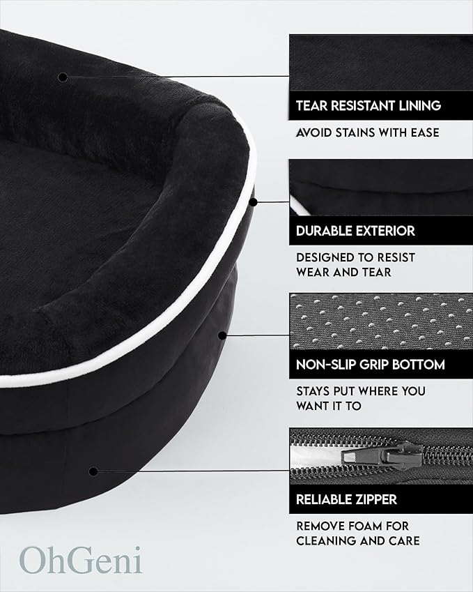 OhGeni Orthopedic Dog Bed Couch for X-Large Sized Pets with Egg Foam Support, Four-Sided Bolster Cushions, Soft Tear-Resistant Fabric, and Removable Machine Washable Plush Cover 42-Inch (Black)