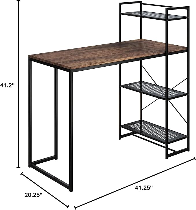 Lavish Home 80 BLT-SHF All-in-One Computer Desk with Shelves for Home Office, Bedroom, or Craft Table, Rustic Brown & Black