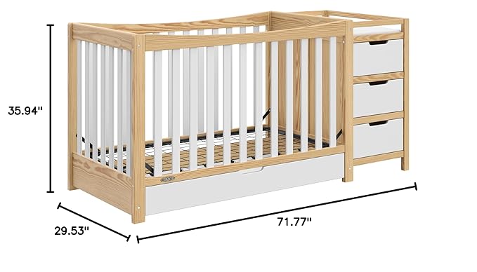 Graco Remi 4-In-1 Convertible Crib & Changer With Drawer (White & Natural) – GREENGUARD Gold Certified, Crib And Changing-Table Combo, Includes Changing Pad, Converts To Toddler Bed, Full-Size Bed