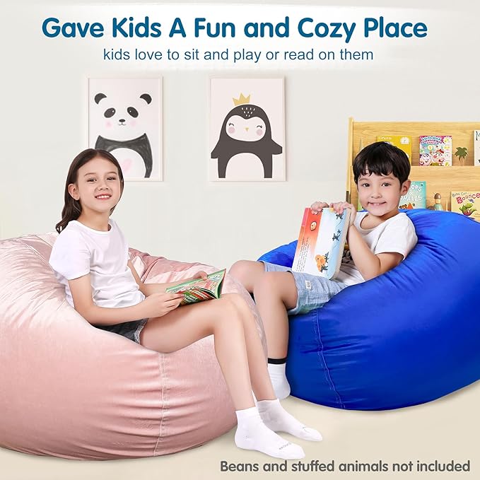 Lukeight Stuffed Animal Storage Bean Bag Chair Cover for Kids, Zipper Beanbag Chair Cover for Organizing Toddler & Kids' Rooms Plush Toys (Solid Blue, X-Large)