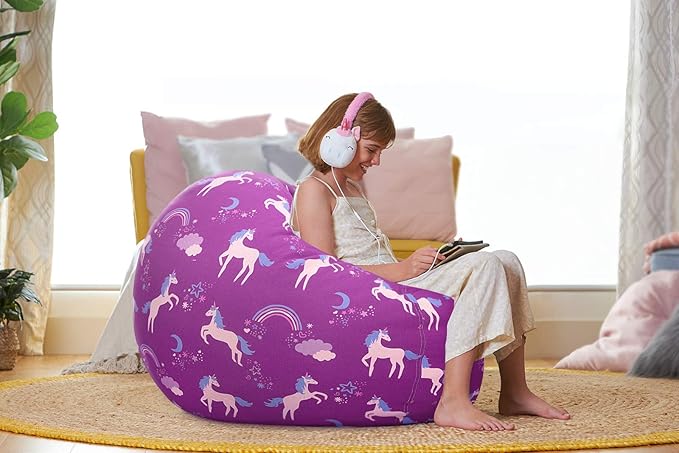 Aubliss Stuffed Animal Bean Bag Storage Chair (Purple Unicorn, X-Large (48''))