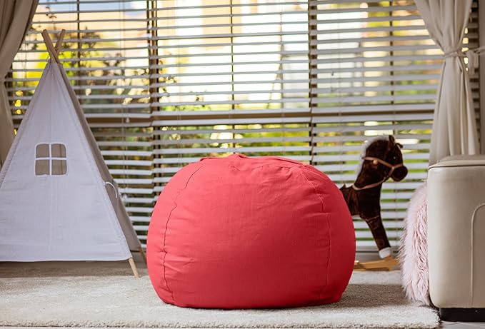 WEKAPO Stuffed Animal Storage Bean Bag Chair Cover for Kids | Stuffable Zipper Beanbag for Organizing Children Plush Toys Large Premium Cotton Canvas (Solid Red, XX-Large)