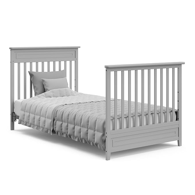 STORKCRAFT Petal 4-in-1 Convertible Mini Crib (Pebble Gray) – GREENGUARD Gold Certified, Converts to Daybed and Twin-Size Bed, Includes Bonus 2.75-inch Mini Crib Mattress