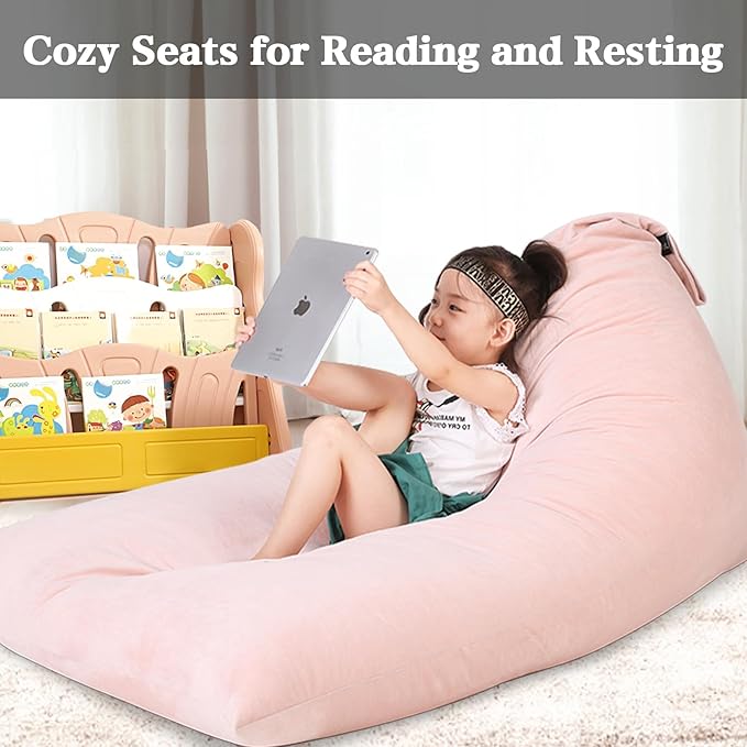 Jorbest Stuffed Animal Storage Bean Bag Chair for Kids and Adults, Luxury Velvet Stuffed Animal Bean Bag Storage, Cover Only(Sweet Pink 200L/52 Gal)