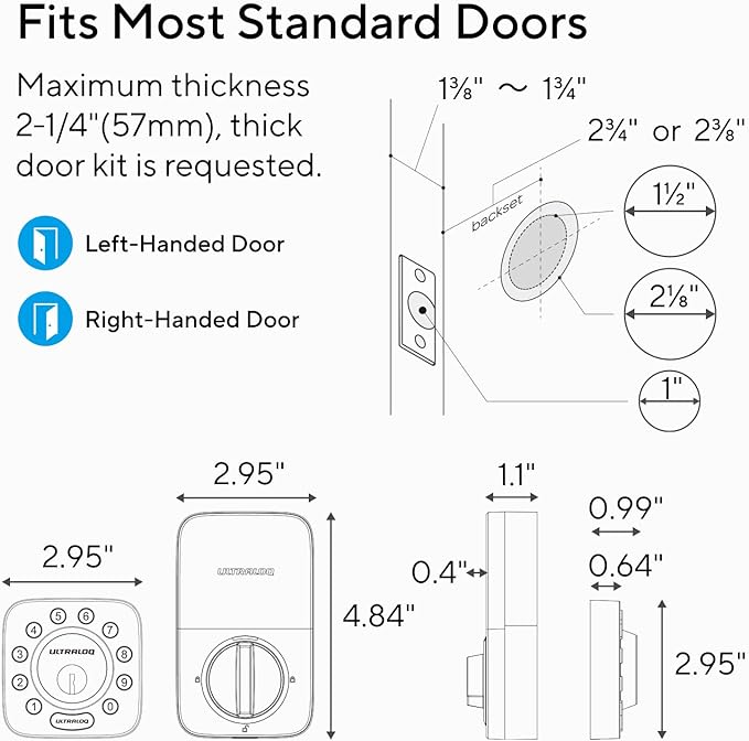 ULTRALOQ U-Bolt WiFi Smart Lock with Door Sensor, 5-in-1 Keyless Entry Door Lock with Built-in WiFi, Bluetooth and Keypad, WiFi Door Lock, WiFi Deadbolt