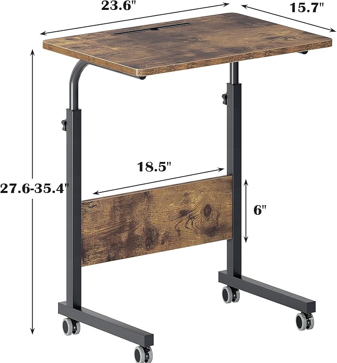 SogesPower 23.6 inches Mobile Laptop Desk Adjustable Height Stand Side Table with Wheels Workstation Laptop Computer Stand Bedside Table Portable Side Table for Bed Sofa,Mobile End Desk,Vintage
