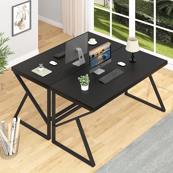 HSH Black Computer Desk, Long Home Office Laptop PC Desk, Large Industrial Metal Wood Executive Writing Gaming Workstation Desk, Modern Simple Student Study Work Table for Bedroom Living Room, 60 Inch