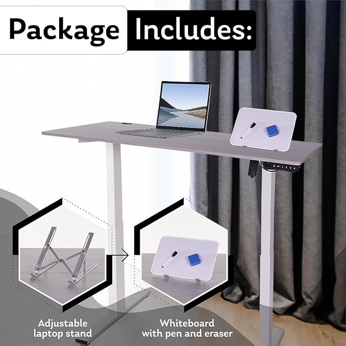 Electric Standing Desk - Adjustable Height Desk with Laptop Stand, Sit Stand Desk, Riser Table (48 inch x 24 inch), Smoothly and Quietly Adjust from 27 to 45 inches, White Frame, Gray Desktop