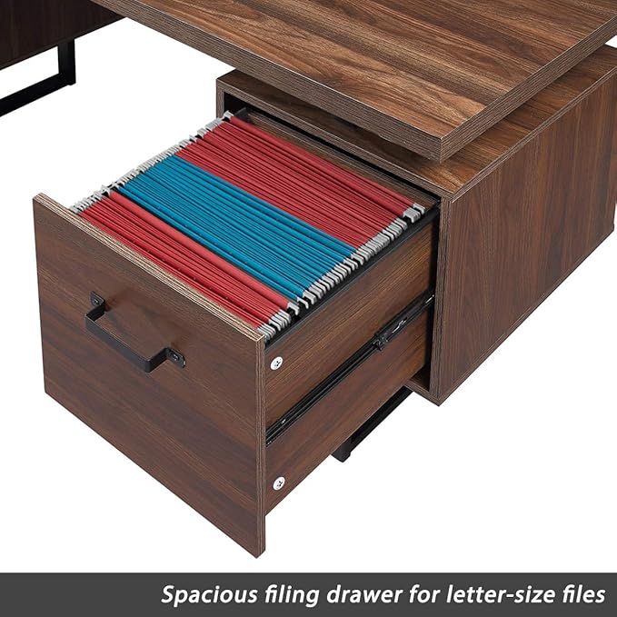 NicBex Laik-DW-00005-DX Desks, 59" W x 23.6" D x 30" H, Brown