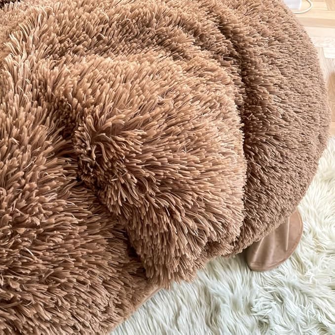 Faux Fur Kids Girls Coffee Comforter Sets King - 3PC Bed Set Warm Comfortable Soft Plush Flannel Velvet Fluffy Fuzzy Bedding(Comforter x 1 Pillowcases x 2)