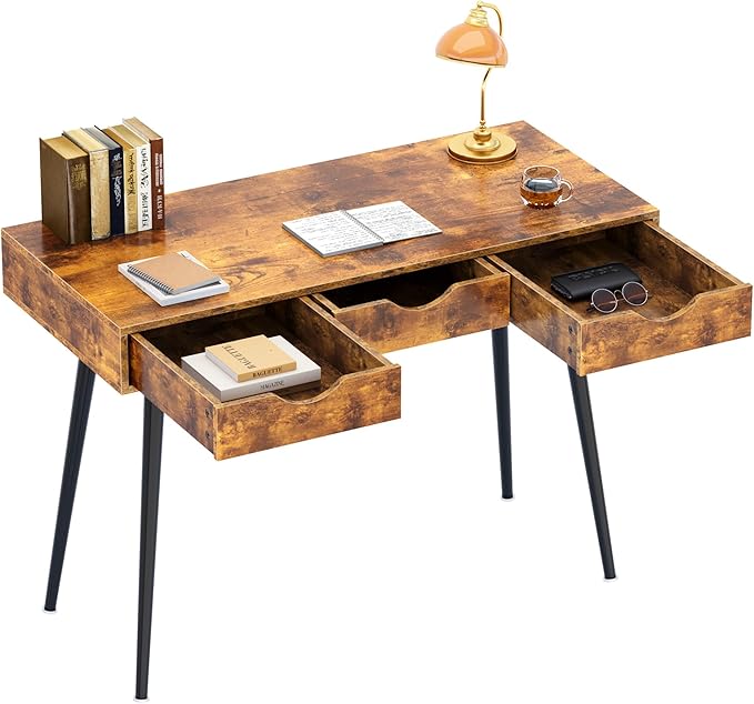 DlandHome Computer Desk,Office desk 43.3” X 20“ Inchs Standing with Drawers, Gaming Desk for Computer, Gaming, Laptop in Home Office,Bedroom,Living Room, Vintage