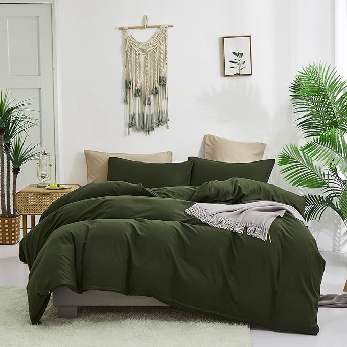 Army Green Comforter Queen Dark Green Bedding Set Olive Green Comforter Set Queen Men Breathable 3 PCs Comforter Set 1 Queen Comforter (90x90 inches) with 2 Pillowcases (20x26 inches)