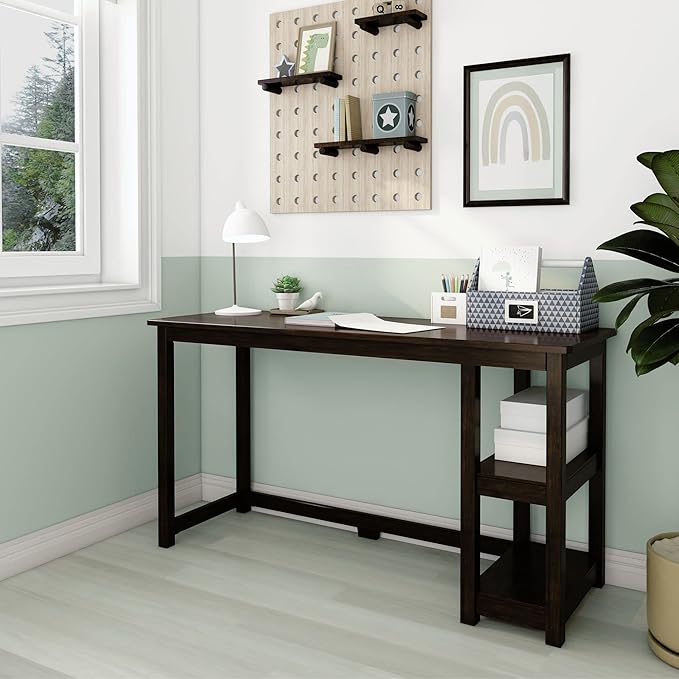 Max & Lily Solid Wood Desk With Shelves, 55 Inches, Espresso