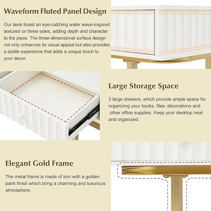 NicBex Laik-DW-00001-DX Desks, 48.26" W x 23.62" D x 30.7" H, Gold+White